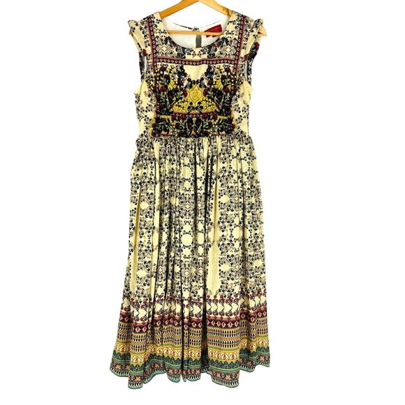 Bhanu By Jyoti Dresses & Skirts - Bhanu By Jyoti Cream Floral Embroidered Beaded Sleeveless Ruffle Midi Dress 6